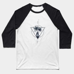 Palms, Surfboard And The Moon. Geometric, Line Art Style Baseball T-Shirt